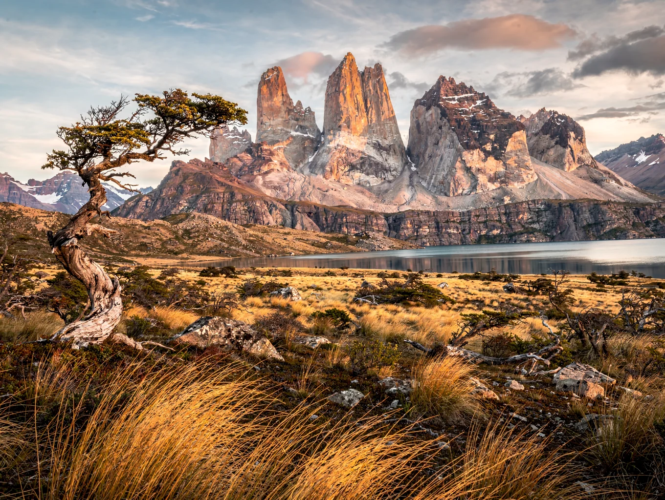 Serrated granite peaks at sunrise in Patagonia